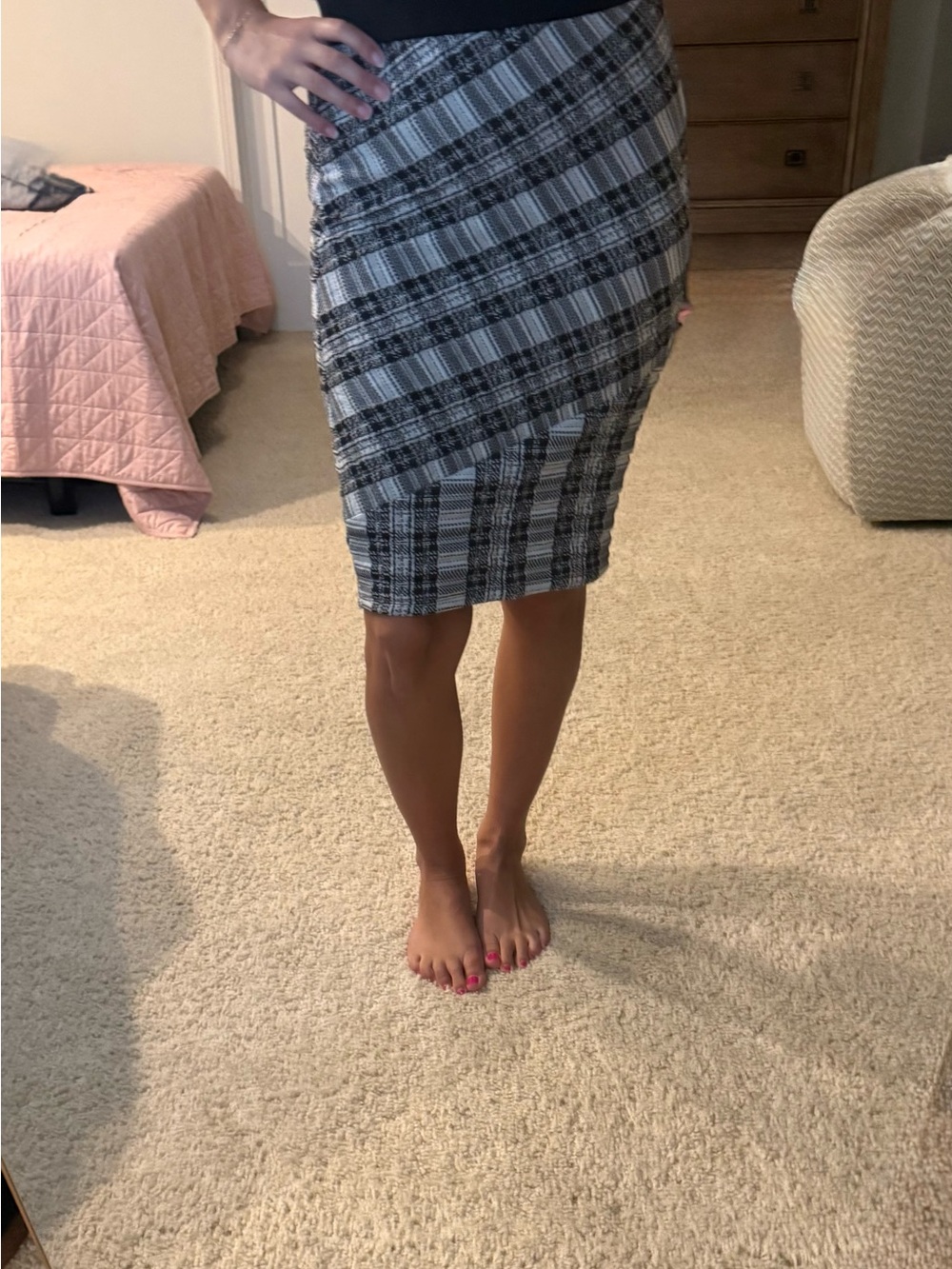 Joe Benbasset Black and White Plaid Pencil Skirt